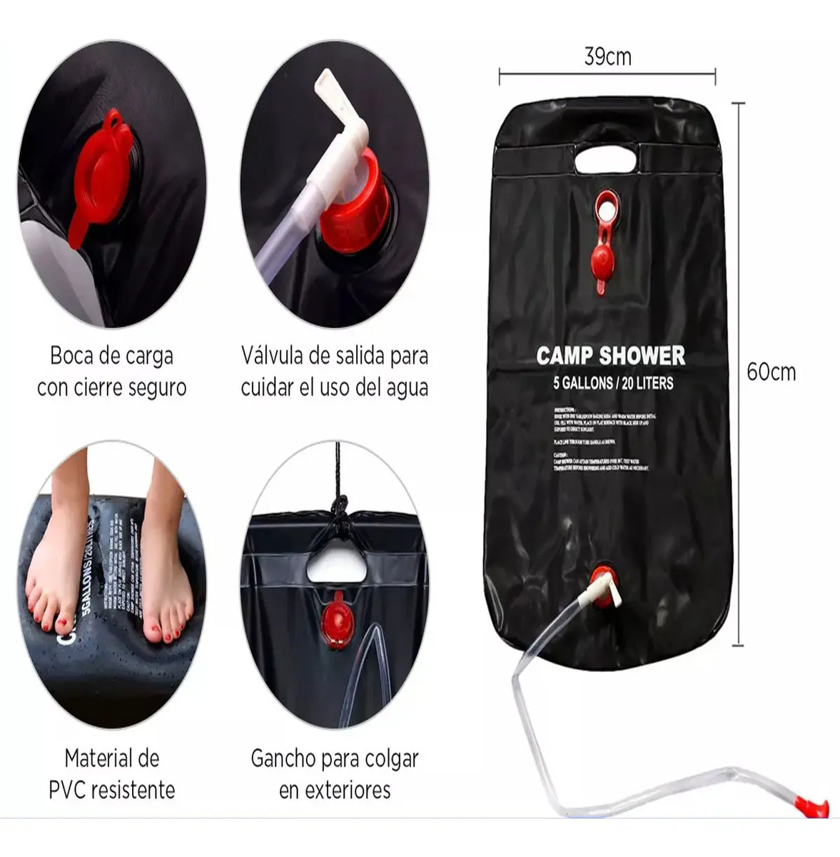 Ducha Portatil Camping 20 L Solar Regulable - Imagen 4